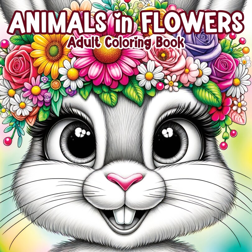 Front cover_Animals in Flowers Adult Coloring Book