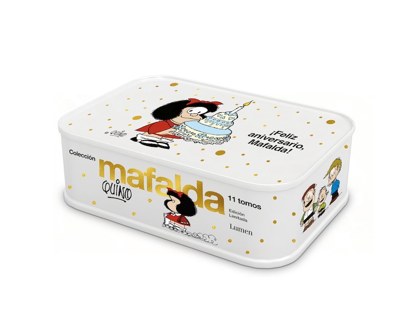 Couverture_Lata Mafalda: 11 tomos en una lata (Edición Feliz Aniversario, Mafalda) / Mafalda Collection: 11 Volumes in a Tin Box (Happy Anniversary Edition, Mafalda)