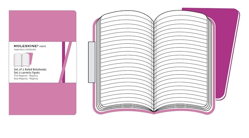Moleskine Volant Notebook (Set of 2 ), Extra Large, Ruled, Pink Magenta, Magenta, Soft Cover (7.5 x 10)