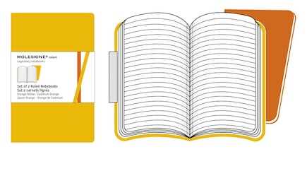 Moleskine Volant Notebook (Set of 2 ), Large, Ruled, Orange Yellow, Cadmium Orange, Soft Cover (5 x 8.25)