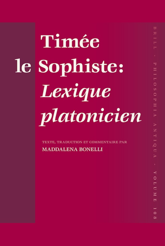 Front cover_Tim&eacute;e le Sophiste: Lexique platonicien