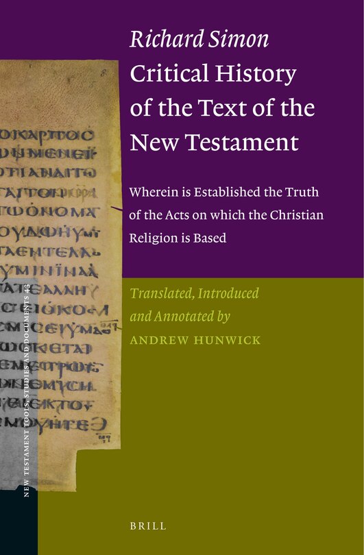 Front cover_Richard Simon Critical History of the Text of the New Testament