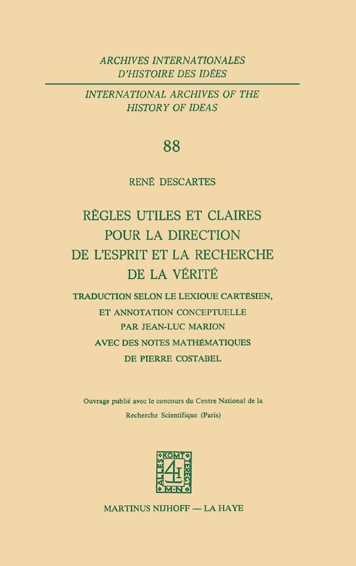 Front cover_Règles utiles et claires pour la direction de l'esprit en la recherche de la vérité