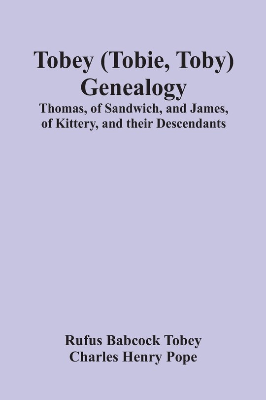 Front cover_Tobey (Tobie, Toby) Genealogy