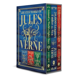 Couverture_Greatest Works of Jules Verne: 20,000 Leagues Under the Sea, Journey to the Centre of the Earth, Around the World in Eighty Days (Deluxe Hardbound Edition | Boxed Set)
