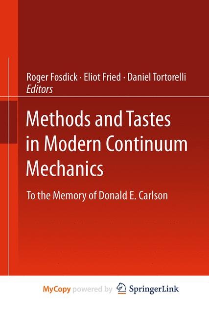 Front cover_Methods And Tastes In Modern Continuum Mechanics