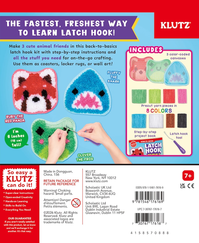 Back cover_Latch Hook Animals: Red Panda, Frog & Shark