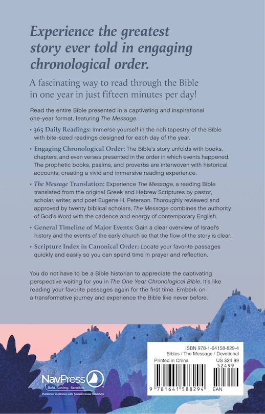 Couverture arri&egrave;re_The One Year Chronological Bible The Message (Softcover)