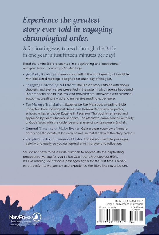 Couverture arri&egrave;re_The One Year Chronological Bible The Message, Large Print Thinline Edition  (Softcover)