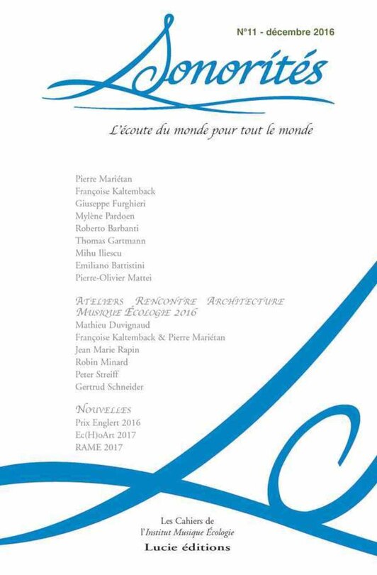 Front cover_Sonorités, n°11. L'écoute du monde pour tout le monde