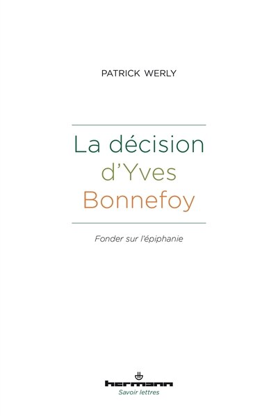 Front cover_La décision d'Yves Bonnefoy