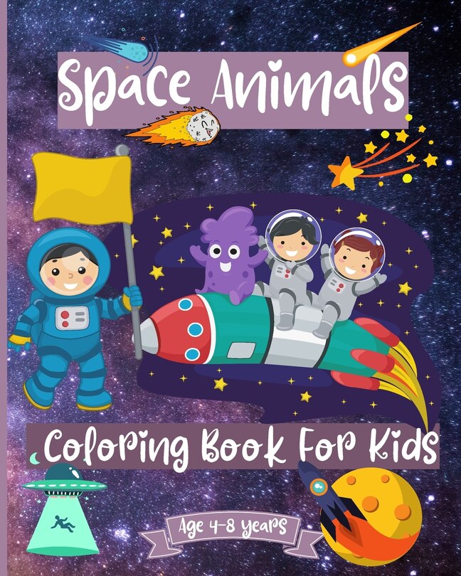 Front cover_Space Animals Coloring Book For Kids Ages 4-8 years