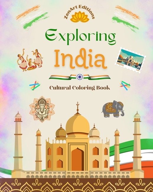 Front cover_Exploring India - Cultural Coloring Book - Creative Designs of Indian Symbols