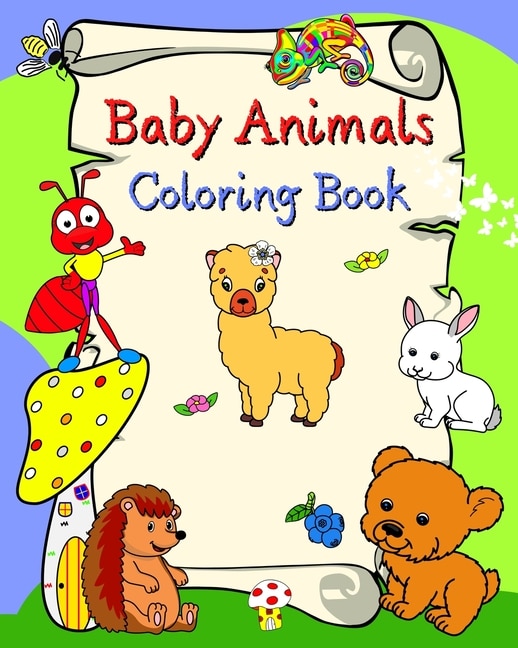 Baby Animals Coloring Book: Smiling animals, bold lines for easy coloring, for kids ages 3+