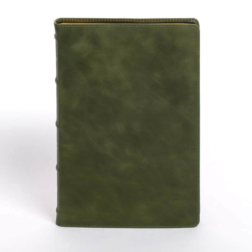 Front cover_NASB Large Print Thinline Bible, Holman Handcrafted Collection, Marbled Olive Premium Calfskin