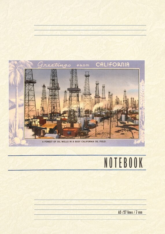 Front cover_Vintage Lined Notebook Greetings from California, Oil Wells