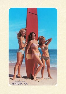 Front cover_Vintage Lined Notebook Three Woman Surfers in Bikinis Greetings from Ventura
