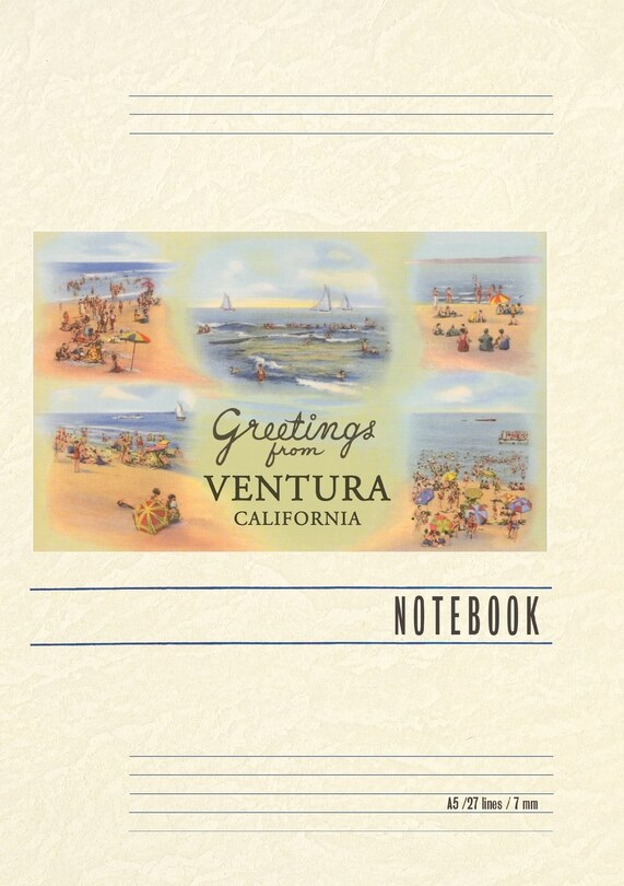 Front cover_Vintage Lined Notebook Pastel Beach Scenes, Greetings from Ventura, California