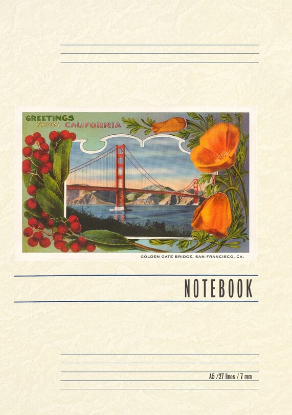 Couverture_Vintage Lined Notebook Greetings from California with Golden Gate Bridge and Poppies