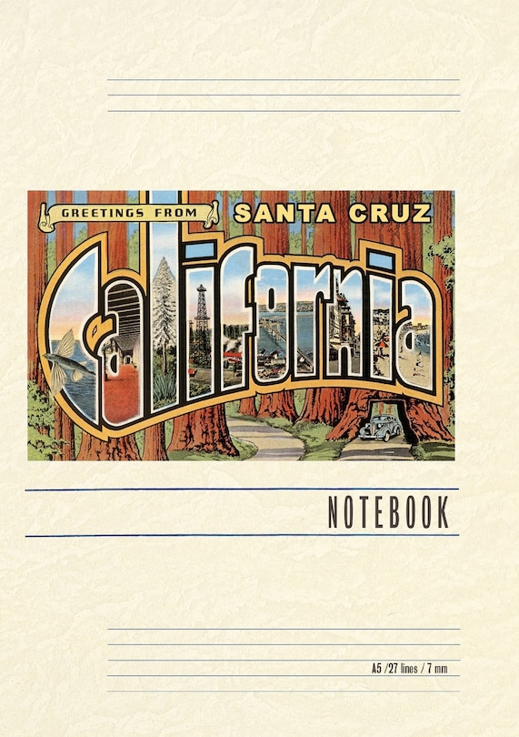 Front cover_Vintage Lined Notebook Greetings from Santa Cruz, California, Redwoods