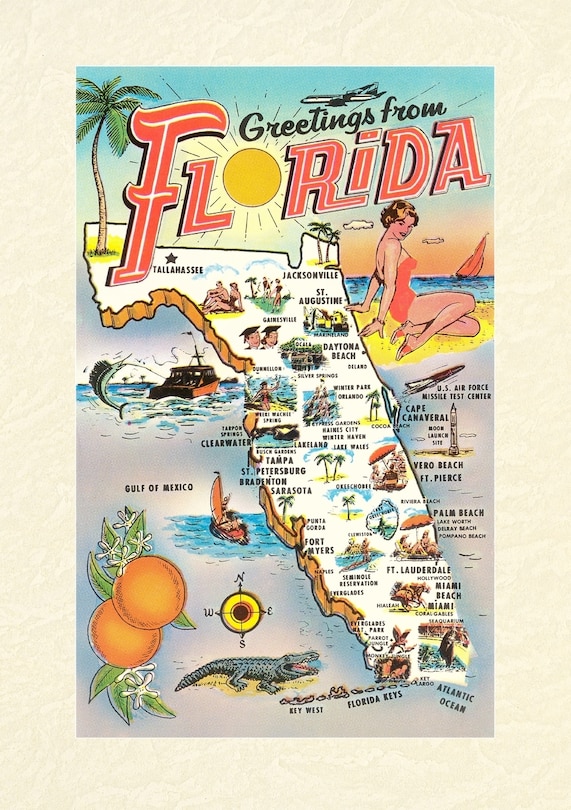 Front cover_Vintage Lined Notebook Greetings from Florida, Map