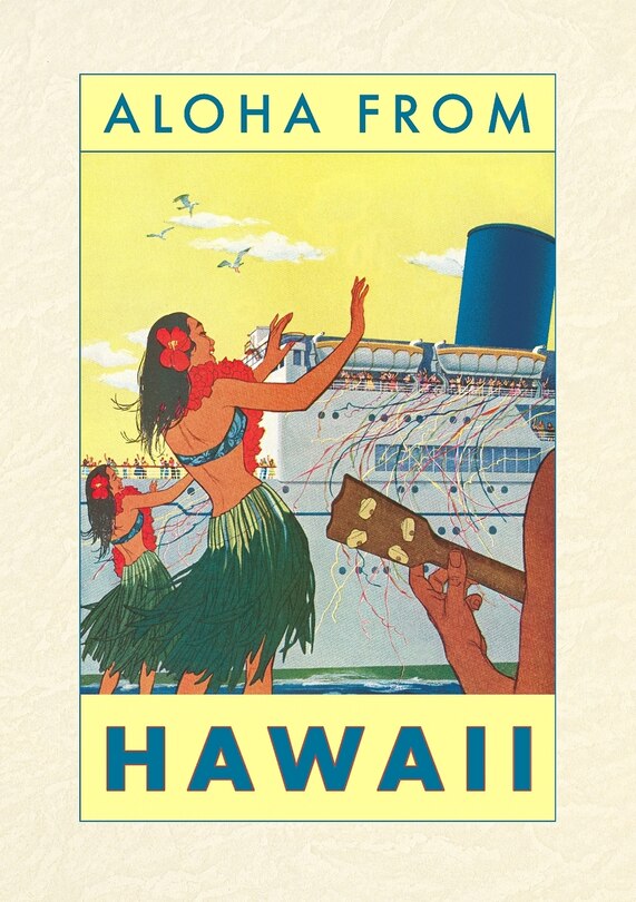 Front cover_Vintage Lined Notebook Aloha from Hawaii, Hawaiian Girls Greeting Cruise Ship