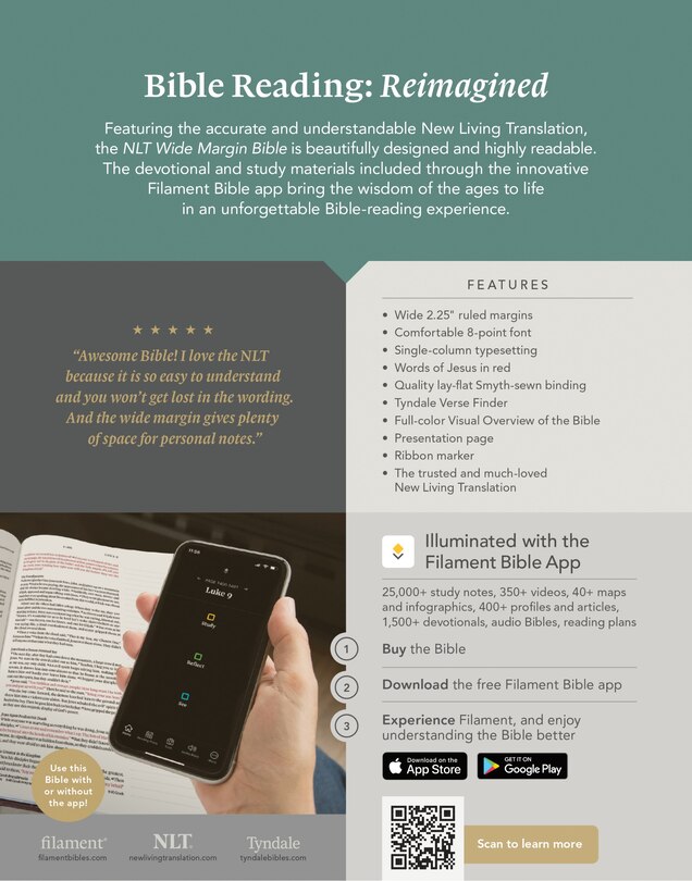 Couverture arri&egrave;re_NLT Wide Margin Bible, Filament Enabled (LeatherLike, Grace & Bloom, Red Letter)