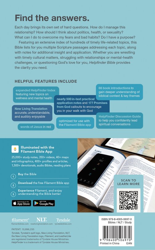 Couverture arri&egrave;re_HelpFinder Bible NLT, Filament Enabled (LeatherLike, Harbor Blue, Red Letter)