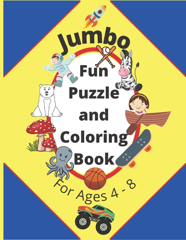 Front cover_Jumbo Fun Puzzle and Coloring Book For Ages 4-8