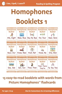 Front cover_HOMOPHONES BOOKLETS 1 - Fun & Easy-to-Read 15 Booklets with words from Picture Homophones(TM) flashcards SET 1