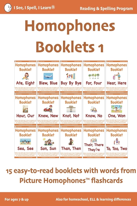Front cover_HOMOPHONES BOOKLETS 1 - Fun & Easy-to-Read 15 Booklets with words from Picture Homophones(TM) flashcards SET 1