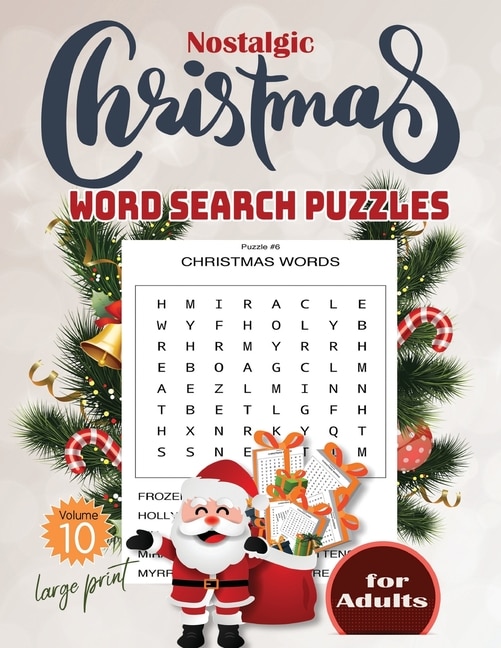 Front cover_Nostalgic christmas word search puzzles large print for Adults Volume10