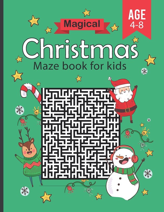 Front cover_magical christmas maze book for kids Age 4-8