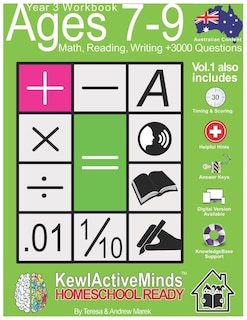Front cover_Year 3 Workbook, Ages 7-9 Math, Reading, Writing - Vol1, +3000 Questions