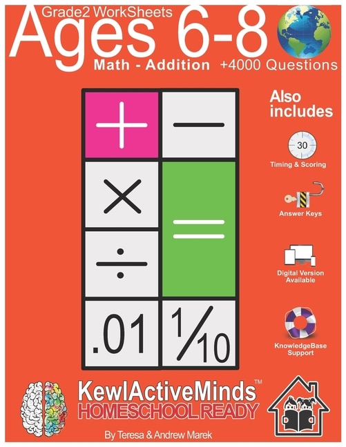 Front cover_Grade 2 Worksheets - Math Addition, HomeSchool Ready +4000 Questions