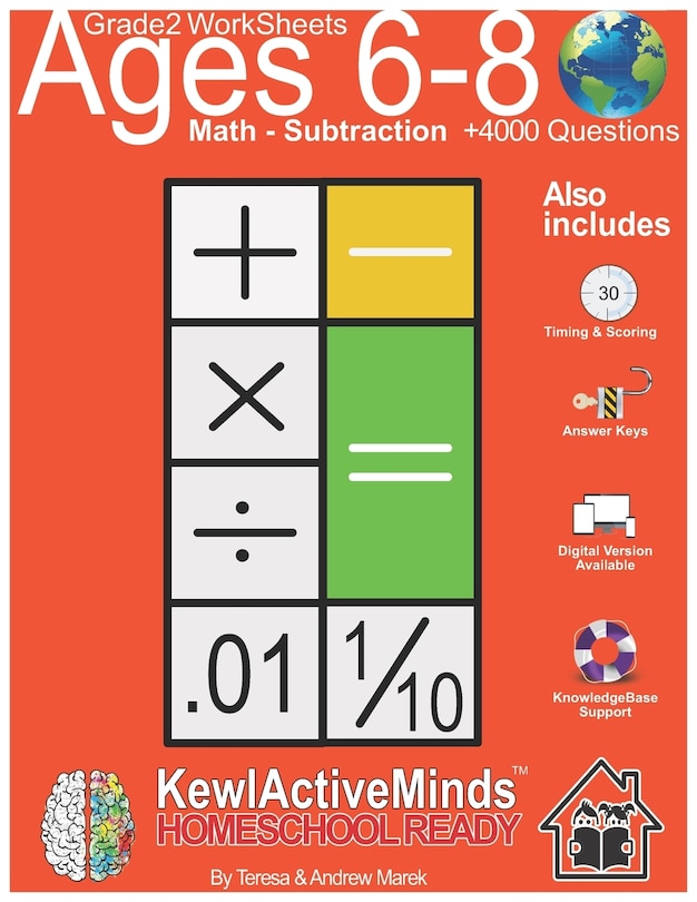Front cover_Grade 2 Worksheets - Math Subtraction, HomeSchool Ready +4000 Questions