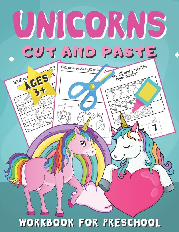 Front cover_Unicorns Cut and Paste Workbook for Preschool