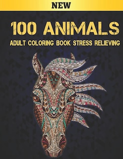 Front cover_100 Animals Adult Coloring Book Stress Relieving