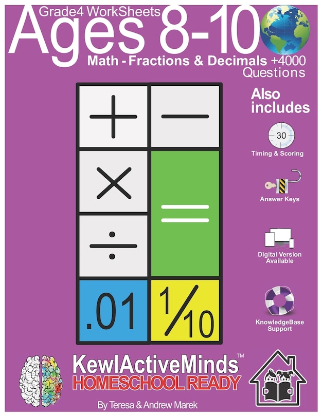 Front cover_Grade 4 Worksheets - Math Fractions & Decimals, HomeSchool Ready +4000 Questions
