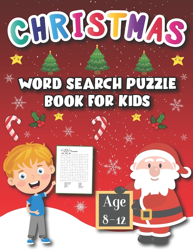 Front cover_Christmas Word Search Puzzle Book for Kids age 8-12