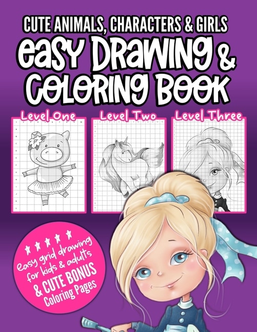 Couverture_Cute Animals, Characters & Girls Easy Drawing & Coloring Book