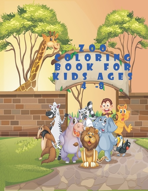 Front cover_Zoo coloring book for kids ages 4-8
