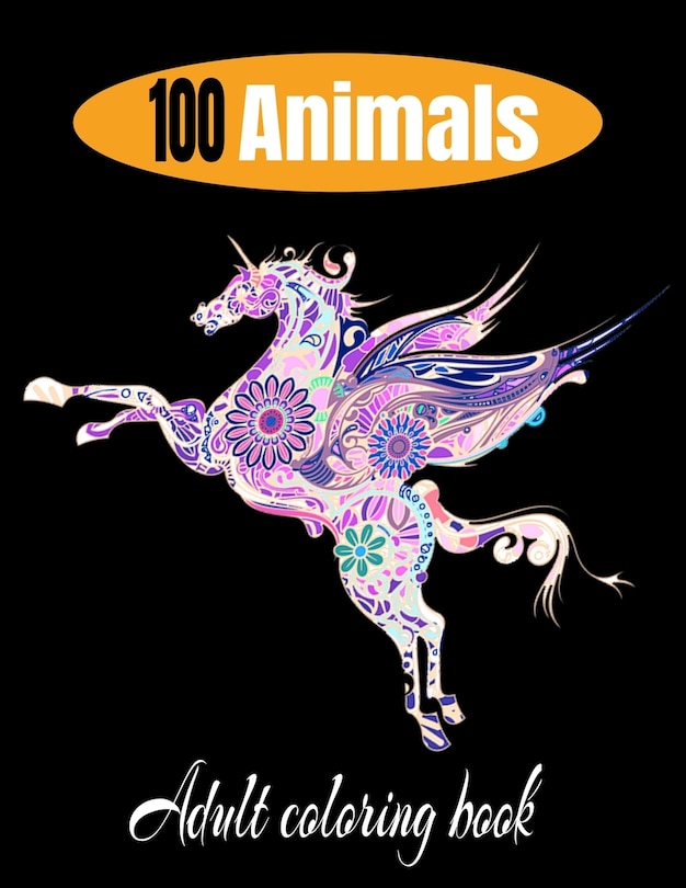 Front cover_100 animals adult coloring book