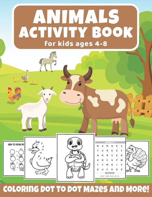 Front cover_Animals Activity Book For Kids Ages 4-8