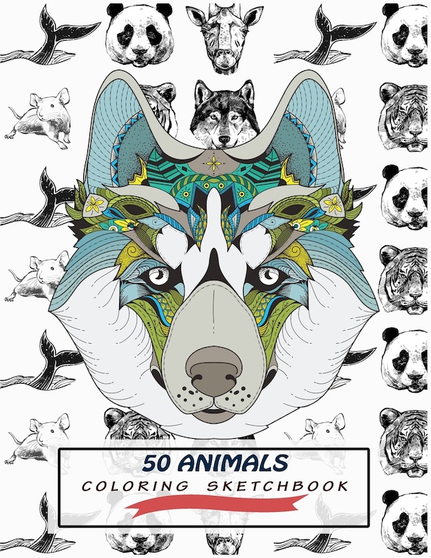 Front cover_50 Animals Coloring Sketchbook