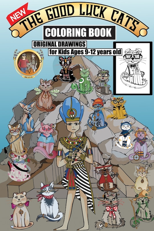Front cover_The Good Luck Cats Coloring Book, Original Drawings for Kids Ages 9-12 years old
