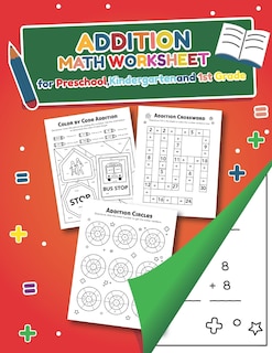 Front cover_Addition Math Worksheet for Preschool, Kindergarten and 1st grade