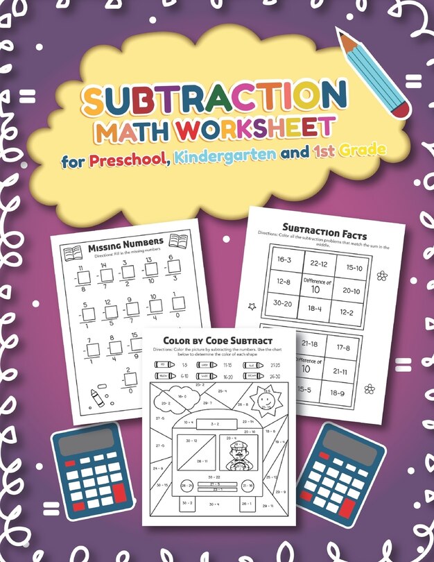 Front cover_Subtration Math Worksheet for Preschool, Kindergarten and 1st grade