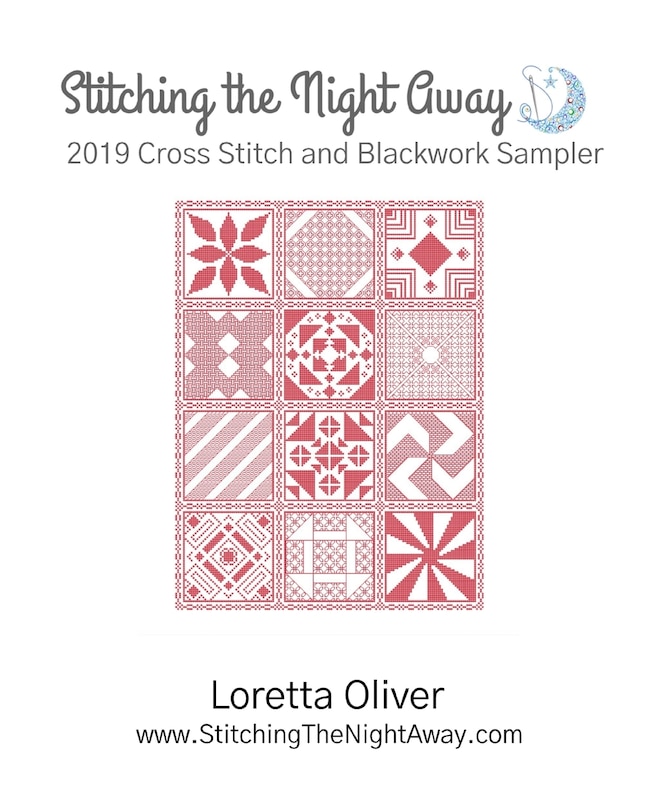 Front cover_Stitching the Night Away 2019 Cross Stitch and Blackwork Sampler