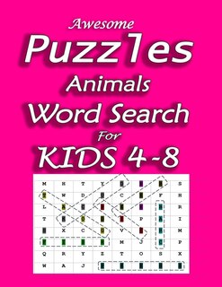 Front cover_Awesome Puzzles Animals Word Search For Kids 4-8